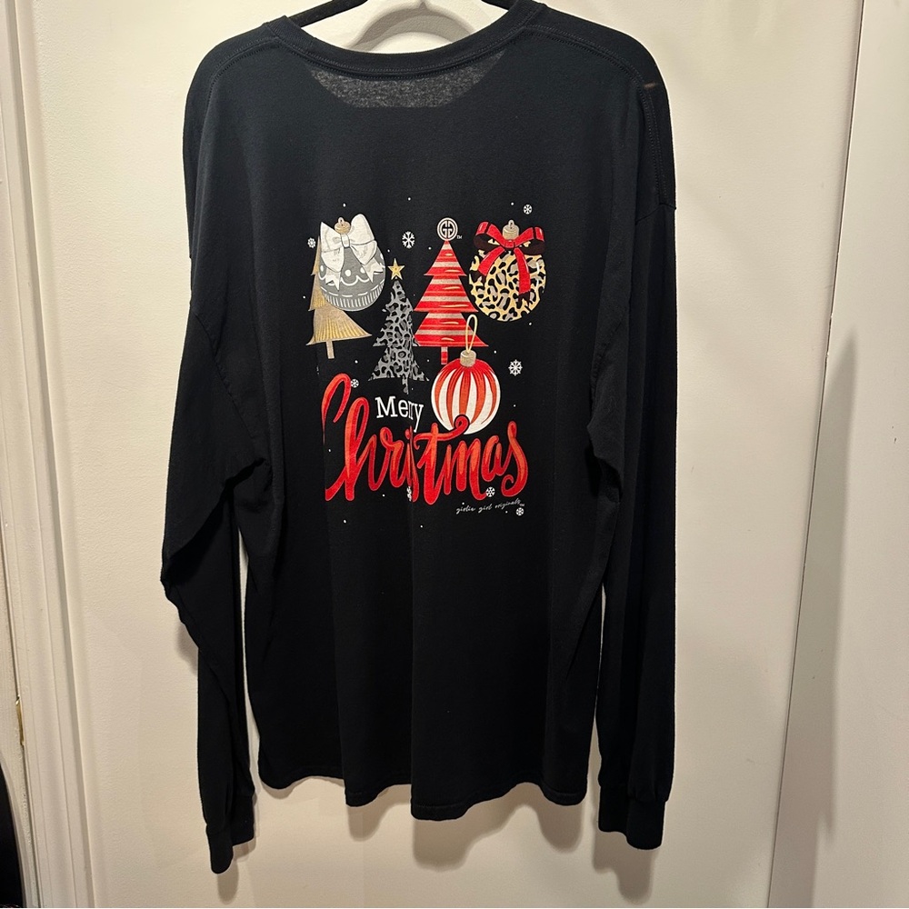 Stylish Black Christmas Long Sleeve Tee with Red and Leopard Accent - Picture 5 of 5